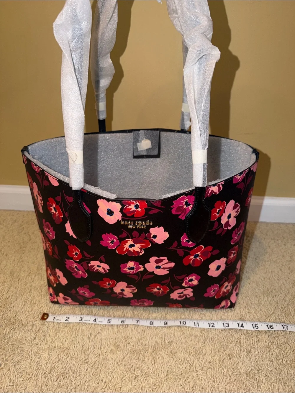kate spade Black Floral Tote Bag - Pink & Red Flowers